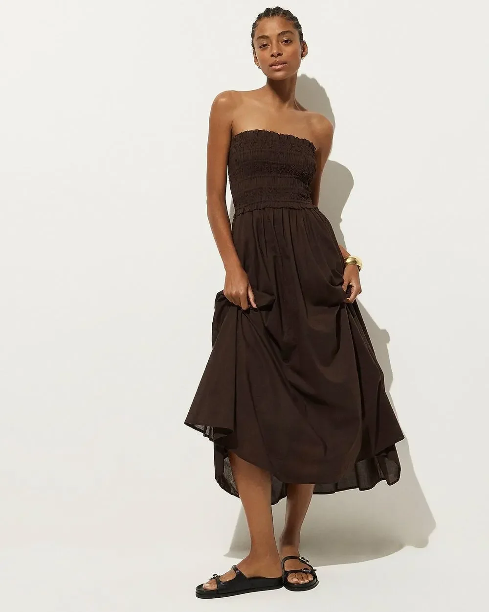 J.Crew Minimalist Smocked Maxi Dress Cotton Voile Inky Expresso M